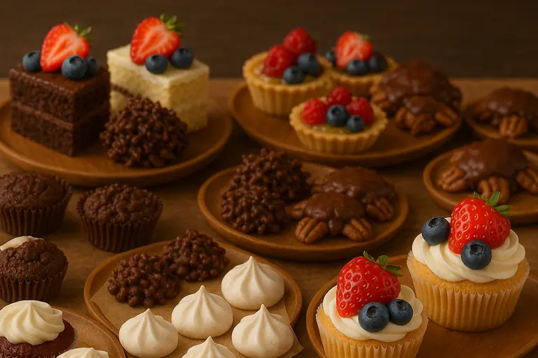 Mesa de postres con bocaditos individuales para eventos